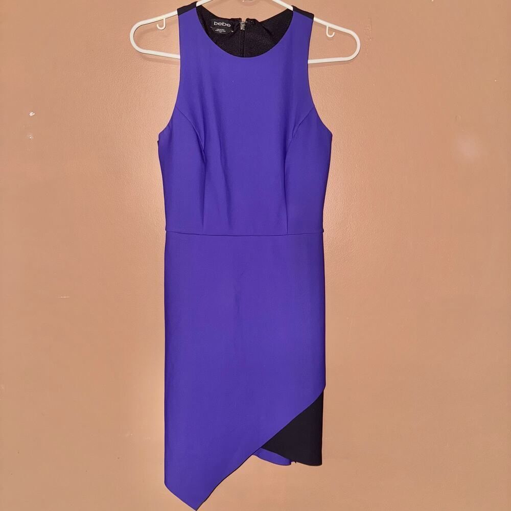 Bebe Purple Black Asymmetrical Hem Dress - Size Small